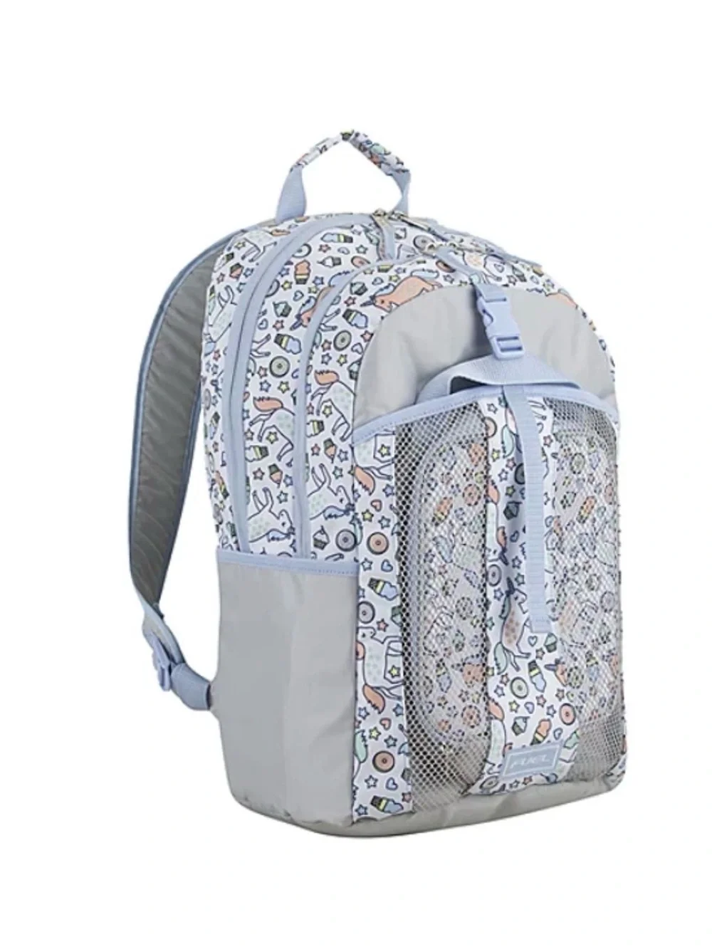 Kids Light Blue Patterned Backpack with Mesh Front Pocket